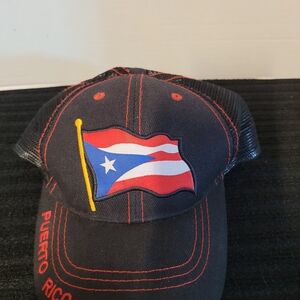 Puerto Rico Flag Embroidered Trucker Cap - Black/Red